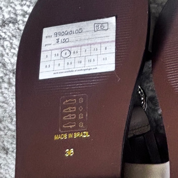 NIB Anthropologie Army green Leather slides with box Size: 6 - Picture 2 of 5